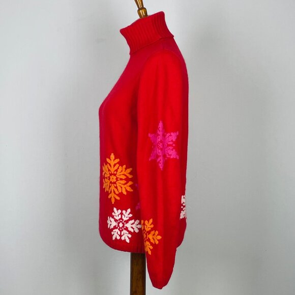 Vtg 90s Eddie Bauer Snowflake Intarsia Turtleneck Sweater Sz Tall M Red Angora - Picture 5 of 6
